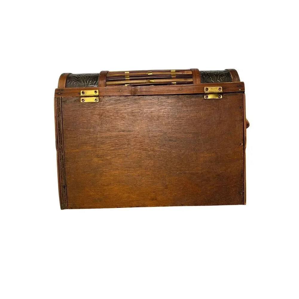 Interior Accents Vintage Asian Wooden Storage Treasure Chest Brown Bamboo Brass